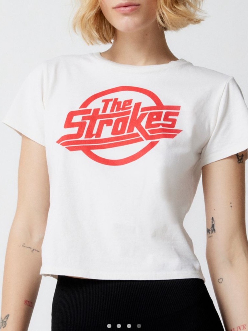 ISO Urban Outfitters White Crop Top with Red 'The Strokes' Graphic